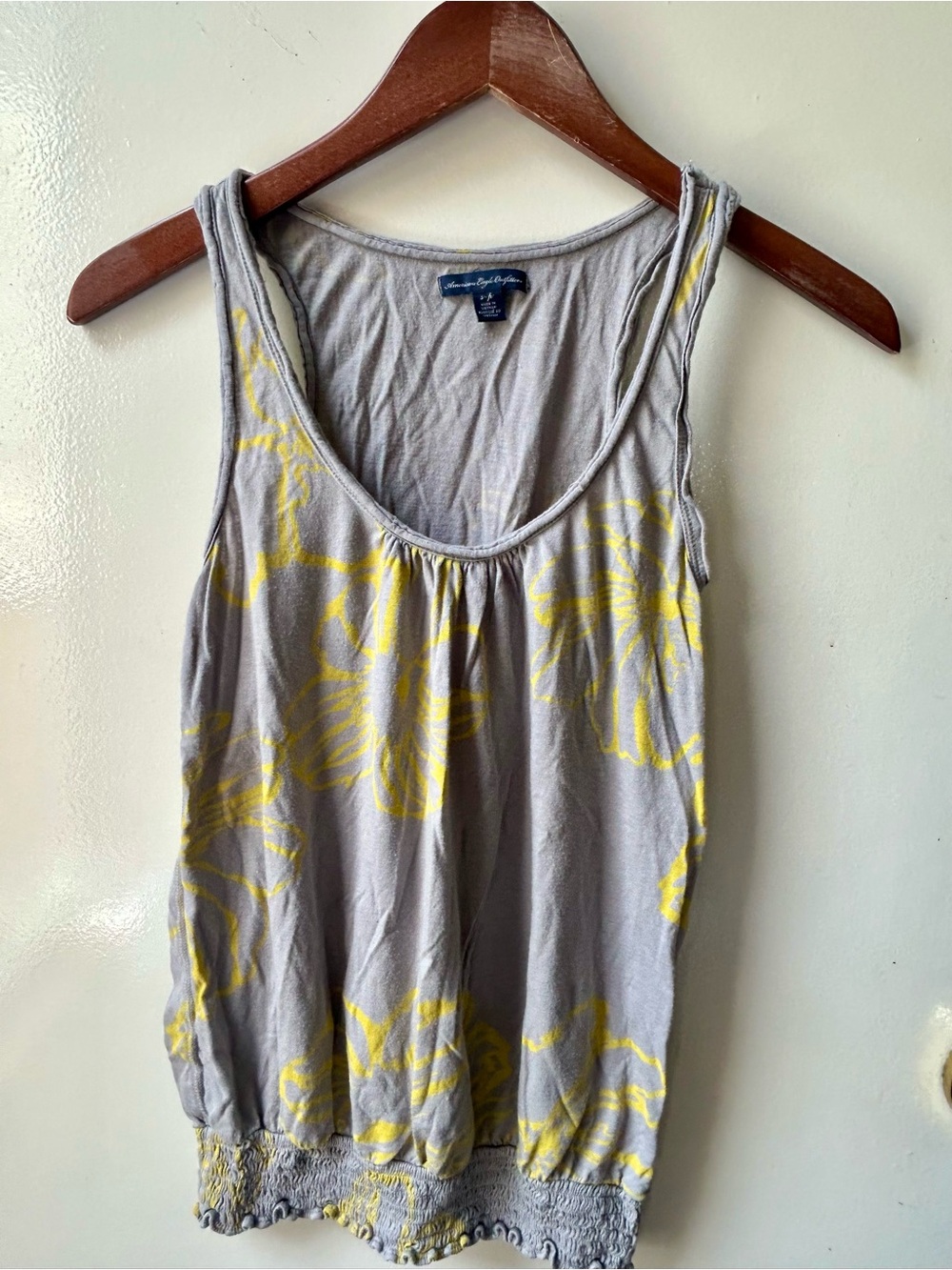 3/$20 American Eagle Outfitters Gray Tank Top with Yellow Floral Print